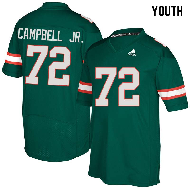 Youth Miami Hurricanes #72 John Campbell Jr. College Football Jerseys Sale-Green - Click Image to Close